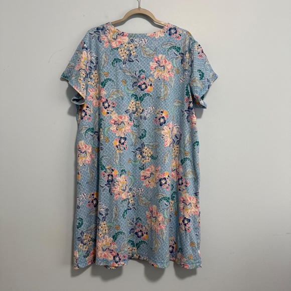 MISS ELAINE PLUS BLUE GARDEN-FLORAL PRINTED ROBE SIZE 2X - Picture 3 of 7